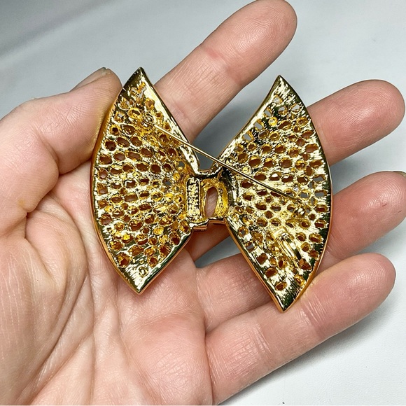 Ivana Couture Brooch Large Bowtie Red Clear Crystals - Picture 4 of 7